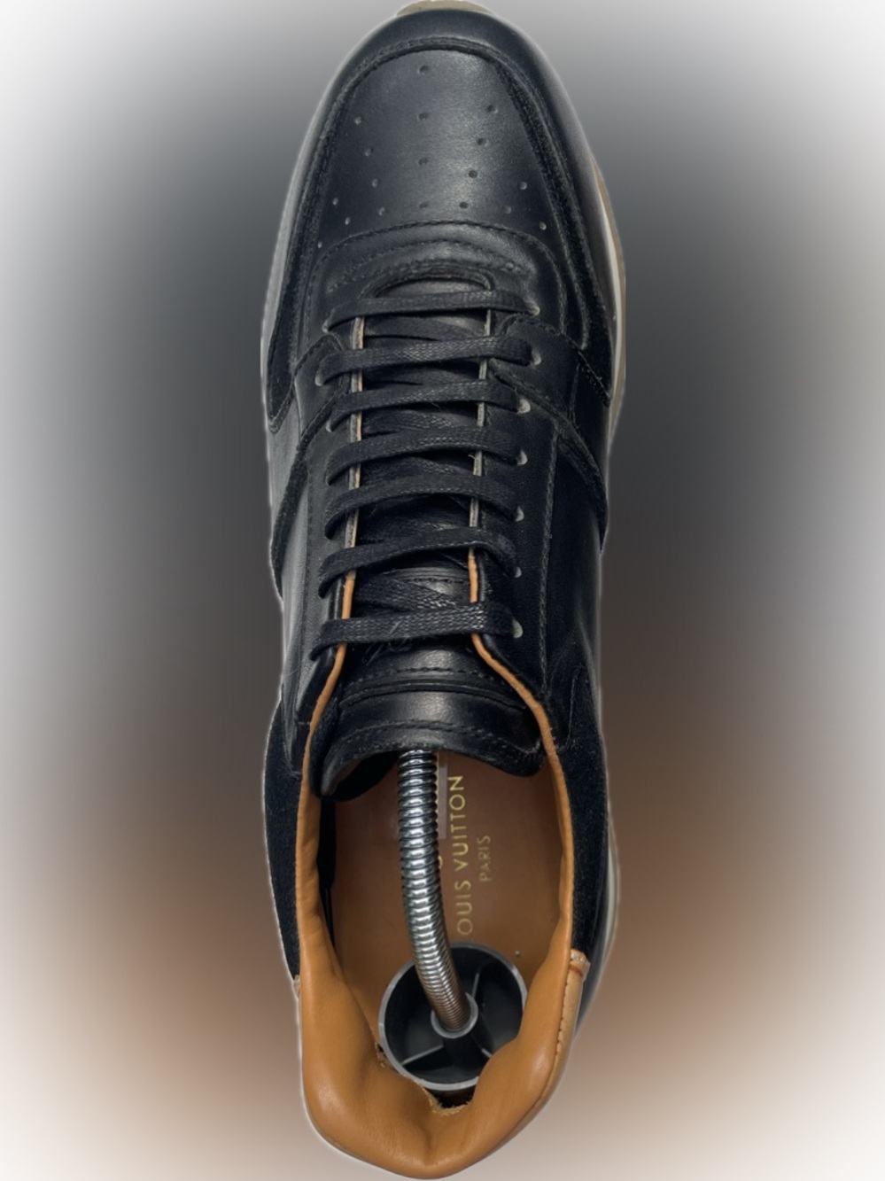 Louis Vuitton Black Leather Athletic Sneakers with Tan Trim - Picture 4 of 6